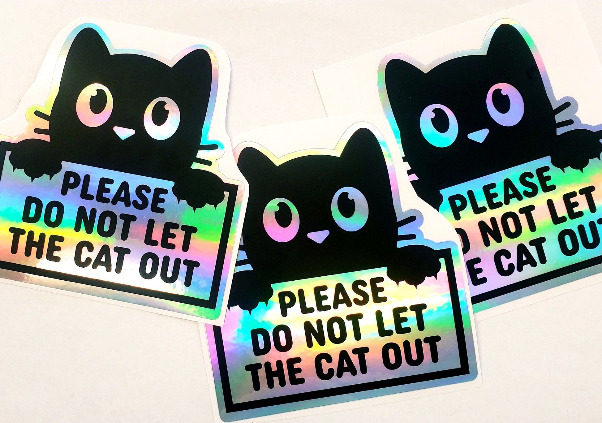 Please Do Not Let the Cat Out Sticker, holographic vinyl sticker