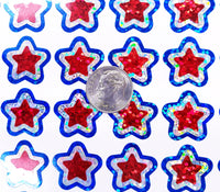 
              American Flag Star Sticker Sheet, set of 12, 24 or 48 patriotic sparkly star stickers, red white and blue stars for Memorial Day and July 4
            