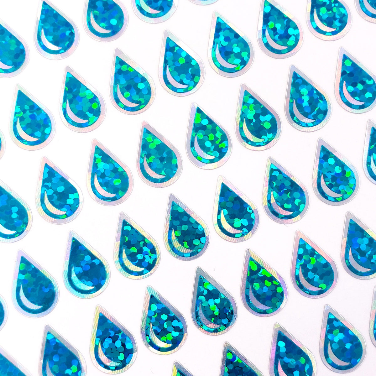 Teal Blue Green Water Drop Stickers, set of 136 sparkling turquoise raindrop vinyl decals, drink water tracker for journals and notebooks