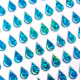 Teal Blue Green Water Drop Stickers, set of 136 sparkling turquoise raindrop vinyl decals, drink water tracker for journals and notebooks