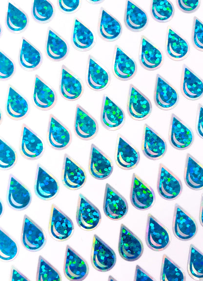 Teal Blue Green Water Drop Stickers, set of 136 sparkling turquoise raindrop vinyl decals, drink water tracker for journals and notebooks