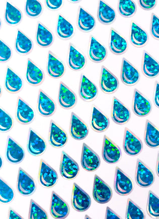 Teal Blue Green Water Drop Stickers, set of 136 sparkling turquoise raindrop vinyl decals, drink water tracker for journals and notebooks