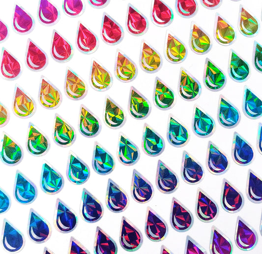 Rainbow Drop Stickers, set of 136 water drop shaped sparkly stickers, decorate your own bottle or journal with rainbow stickers, Pride month