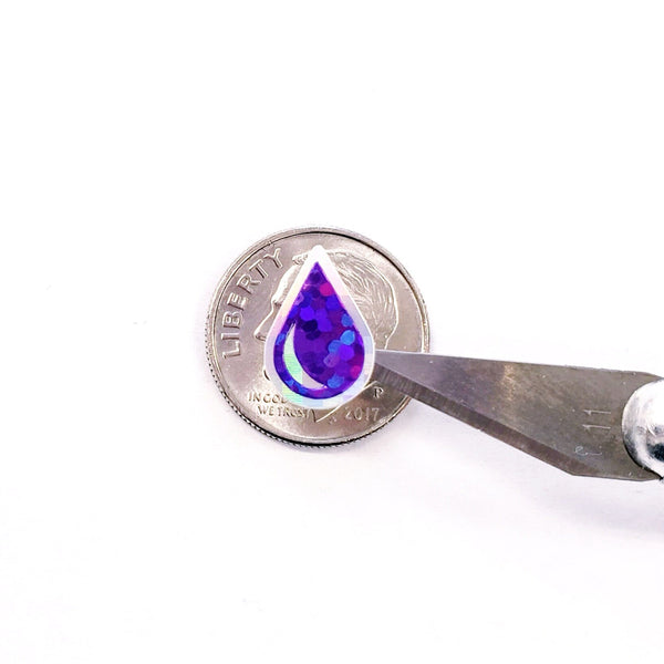 Purple Water Drop Stickers, set of 136 sparkly purple raindrop vinyl decals, drink water tracker for journals and notebooks