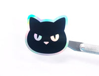 
              Black Scaredy Cat Holographic Sticker for water bottle, laptop or journal cover.
            