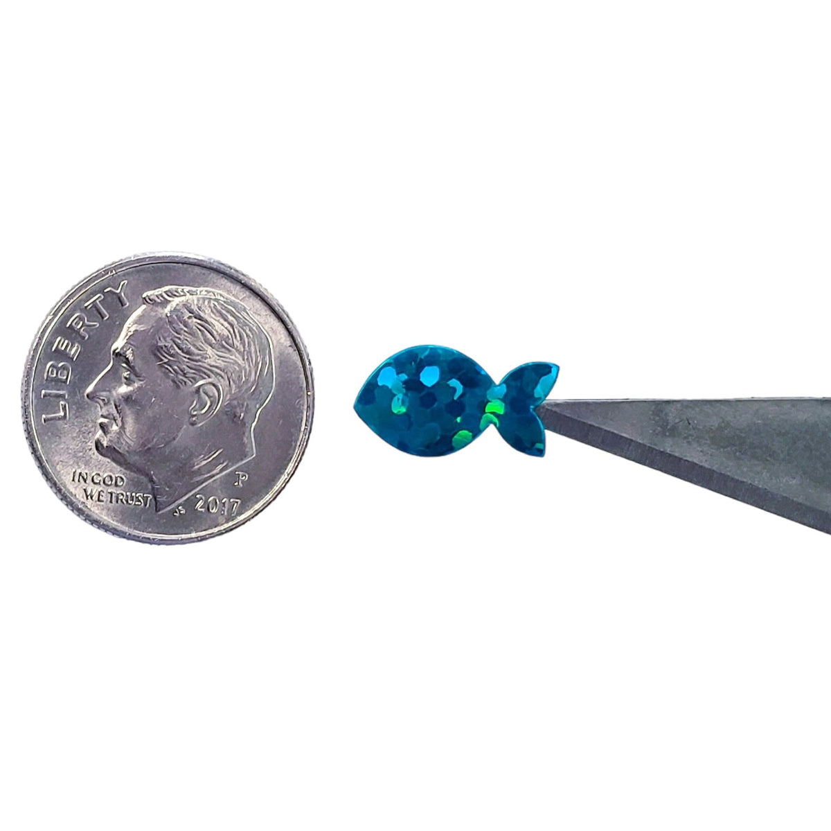 Fish Stickies, set of 198 sparkly turquoise mini fish stickers.