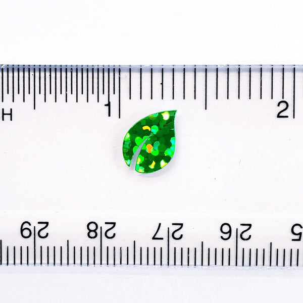Leaf Mini Stickies, set of 195 sparkly bright green tiny leaf decals.