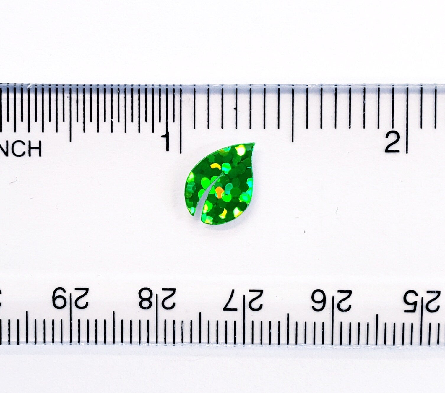 Leaf Mini Stickies, set of 195 sparkly bright green tiny leaf decals.