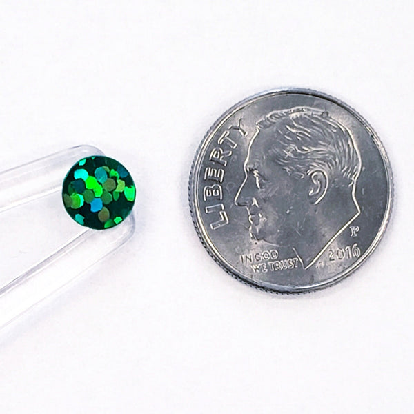 Small Green Dot Sticker Sheet, set of 368 sparkly dots, vinyl stickers for journals, ornaments and crafts. One quarter inch dark green dots.