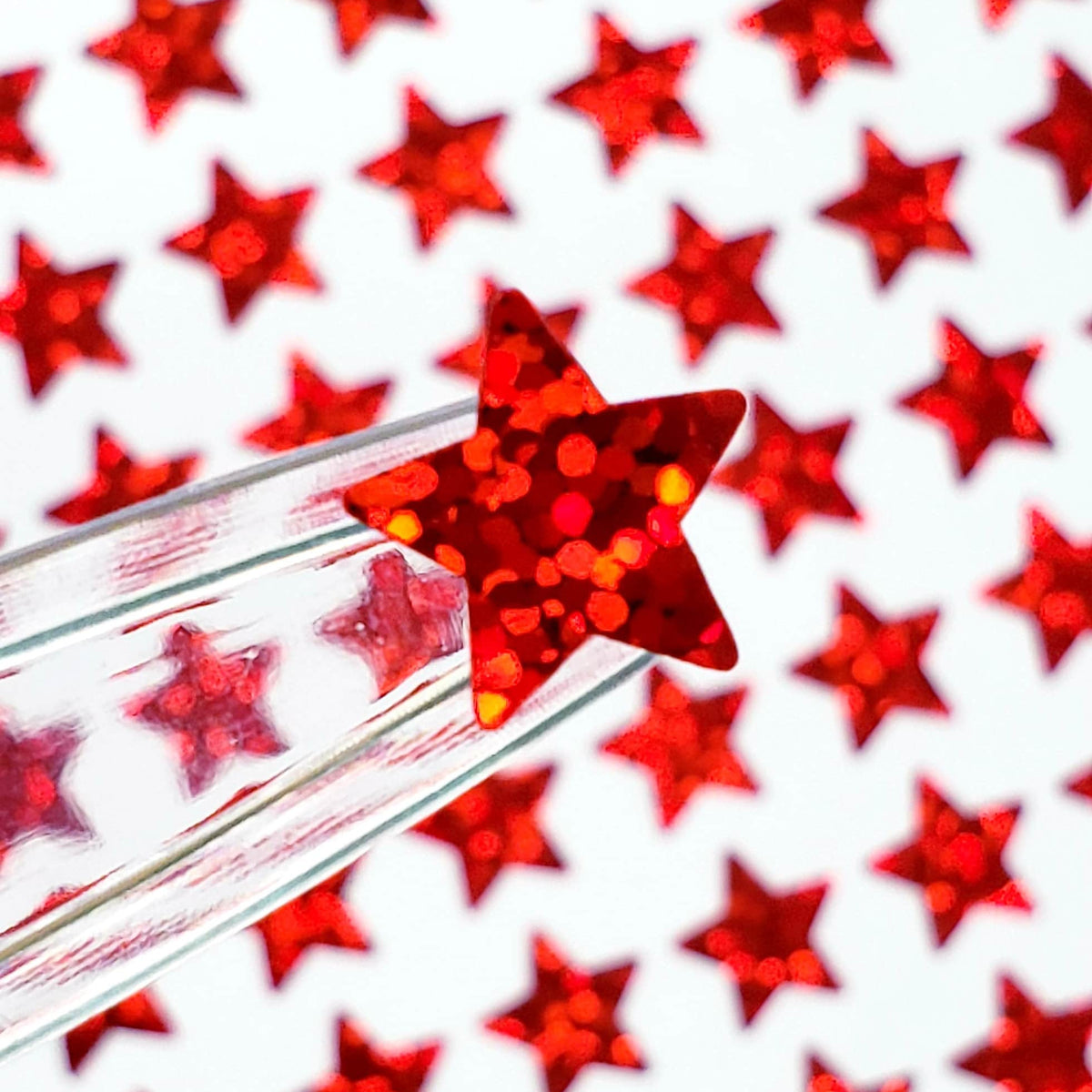 Red Stars Sticker Sheet, set of 192 star vinyl decals, decorative stickers for ornaments, junk journals, scrapbook pages and craft projects.