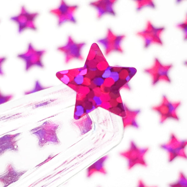 Hot Pink Stars Sticker Sheet, set of 192 magenta pink star vinyl decals, decorative stickers for ornaments, scrapbook pages and crafts.