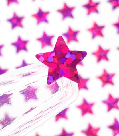 Hot Pink Stars Sticker Sheet, set of 192 magenta pink star vinyl decals, decorative stickers for ornaments, scrapbook pages and crafts.