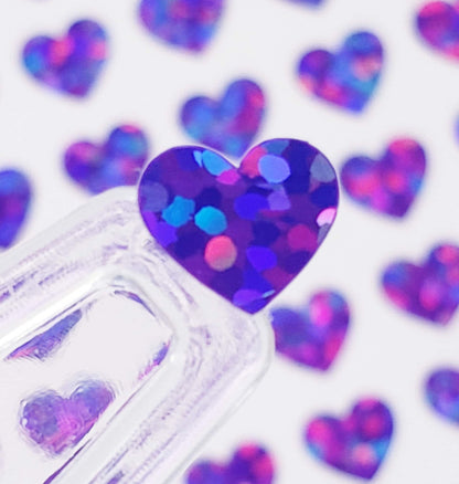Small Purple Hearts Sticker Sheet, set of 285 hearts.