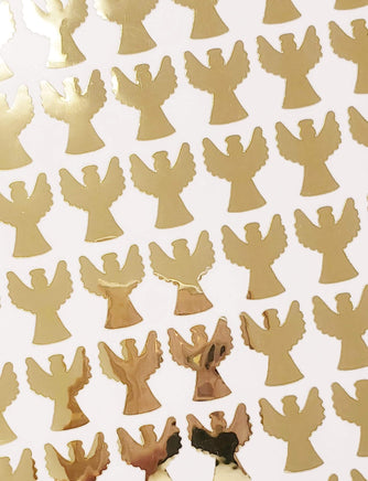 Gold Angel Stickers - Set of 50 or 100 Mirror Gold Chrome Vinyl Decals for Invitations, Memorial Cards, Envelopes, and Journals