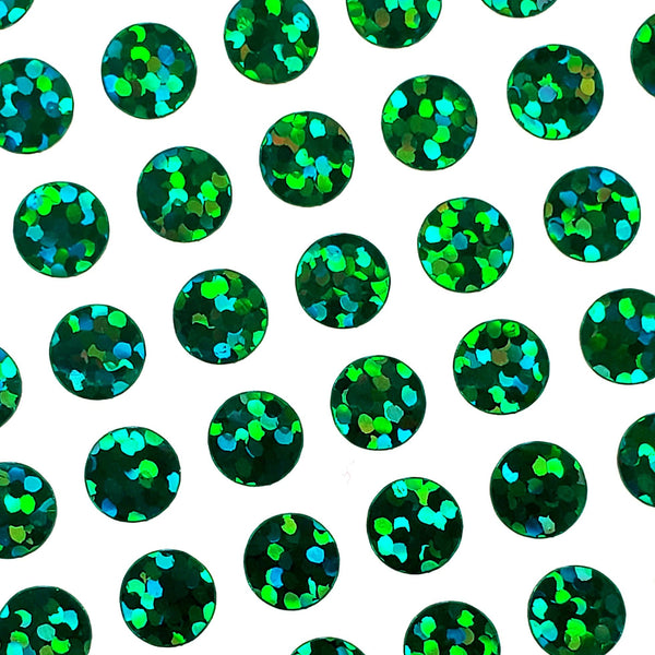 Small Green Dot Sticker Sheet, set of 368 sparkly dots, vinyl stickers for journals, ornaments and crafts. One quarter inch dark green dots.
