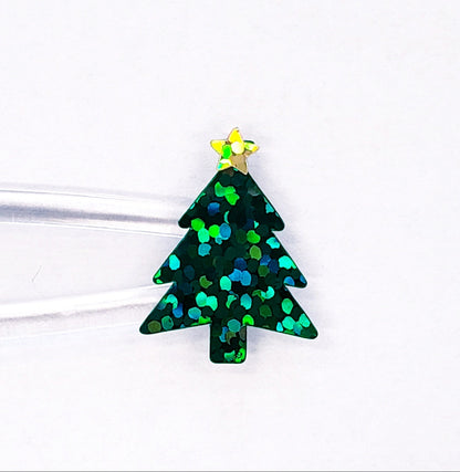 Christmas Trees Sticker Sheet, set of 50 Evergreen Pine Tree with gold star decorative stickers for ornaments, holiday cards and gift tags.
