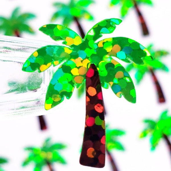 Tropical Palm Tree Stickers - Sparkly Set of 25 for Drink Cups, Invitations