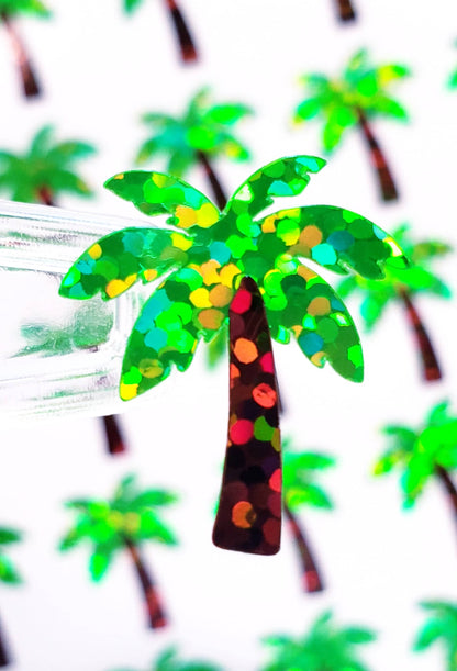 Tropical Palm Tree Stickers - Sparkly Set of 25 for Drink Cups, Invitations