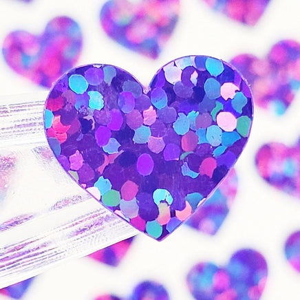 Purple Hearts Sticker Sheet. Set of 104 sparkly vinyl heart decals for planners, notebooks, journals, charts and crafts. Half inch hearts.