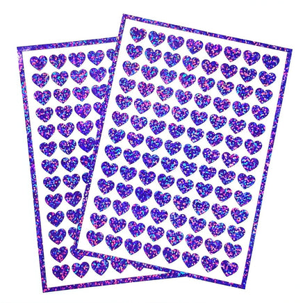Purple Hearts Sticker Sheet. Set of 104 sparkly vinyl heart decals for planners, notebooks, journals, charts and crafts. Half inch hearts.