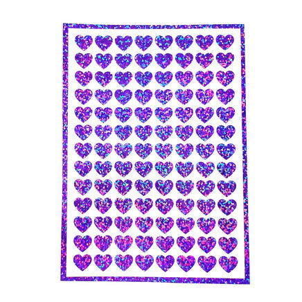 Purple Hearts Sticker Sheet. Set of 104 sparkly vinyl heart decals for planners, notebooks, journals, charts and crafts. Half inch hearts.