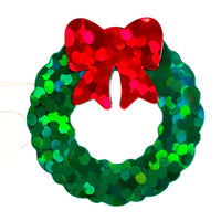 
              Christmas Wreath Stickers, set of 48 small glitter green wreath vinyl decals for holiday card envelopes, ornaments, gift tags and crafts.
            