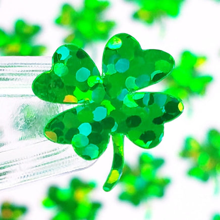 Green Clovers Sticker Sheet. Set of 104 four leaf clover glitter vinyl decals for teachers, journals and crafts. St. Patrick's Day Stickers.