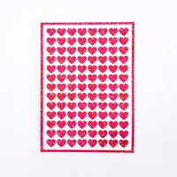 
              Pink Hearts Sticker Sheet. Set of 104 sparkly vinyl heart decals for planners, notebooks, journals, charts and crafts. Half inch hearts.
            