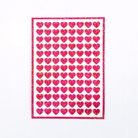 
              Pink Hearts Sticker Sheet. Set of 104 sparkly vinyl heart decals for planners, notebooks, journals, charts and crafts. Half inch hearts.
            