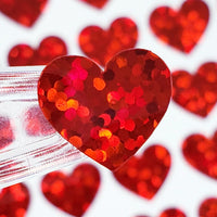 
              Red Hearts Sticker Sheet. Set of 104 sparkly vinyl heart decals for planners, notebooks, journals, charts and crafts. Red half inch hearts.
            
