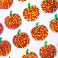 
              Small Pumpkins Sticker Sheet, set of 24 sparkly orange pumpkin vinyl decals, back to school decorations, teacher stickers, Halloween decor.
            