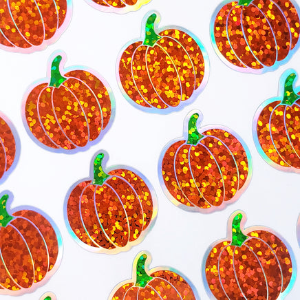 Small Pumpkins Sticker Sheet, set of 24 sparkly orange pumpkin vinyl decals, back to school decorations, teacher stickers, Halloween decor.