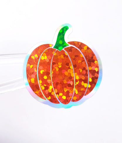 Small Pumpkins Sticker Sheet, set of 24 sparkly orange pumpkin vinyl decals, back to school decorations, teacher stickers, Halloween decor.
