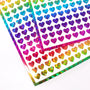 Small Rainbow Hearts Sticker Sheet, set of 258 holographic hearts.