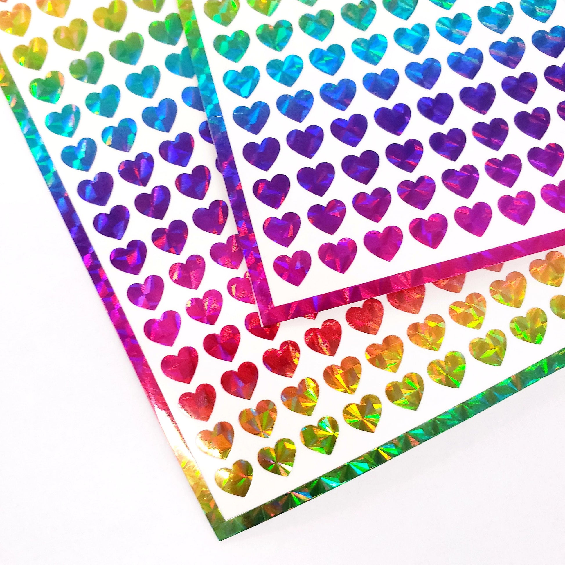 Small Rainbow Hearts Sticker Sheet, set of 258 holographic hearts.