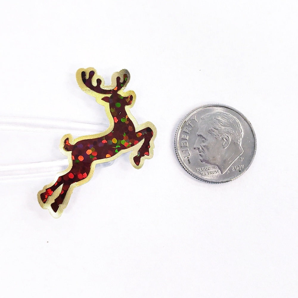 Reindeer Stickers, set of 24 brown and gold deer stickers for holiday cards, invitations, envelopes, Christmas advent calendars and crafts.