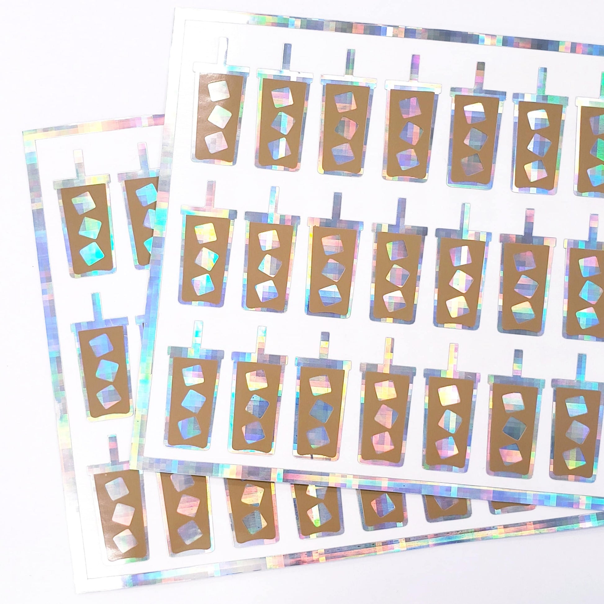 Iced Coffee Stickers, set of 30 cute cold drink holographic stickers for calendars, journals, food trackers, and planners. Coffee lover gift