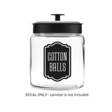 Cotton Balls Decal for bathroom containers and jars, apothecary farmhouse style stickers for organized bathroom and home