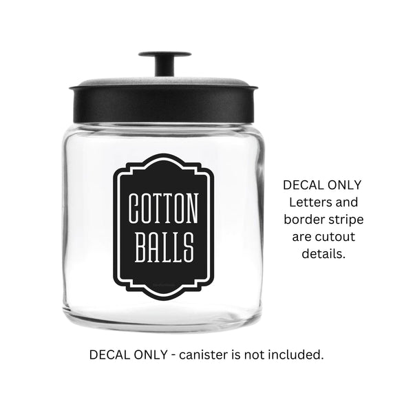 Cotton Balls Decal for bathroom containers and jars, apothecary farmhouse style stickers for organized bathroom and home
