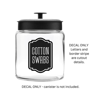 Cotton Swabs Decal for bathroom containers and jars, apothecary farmhouse style stickers for organized bathroom and home