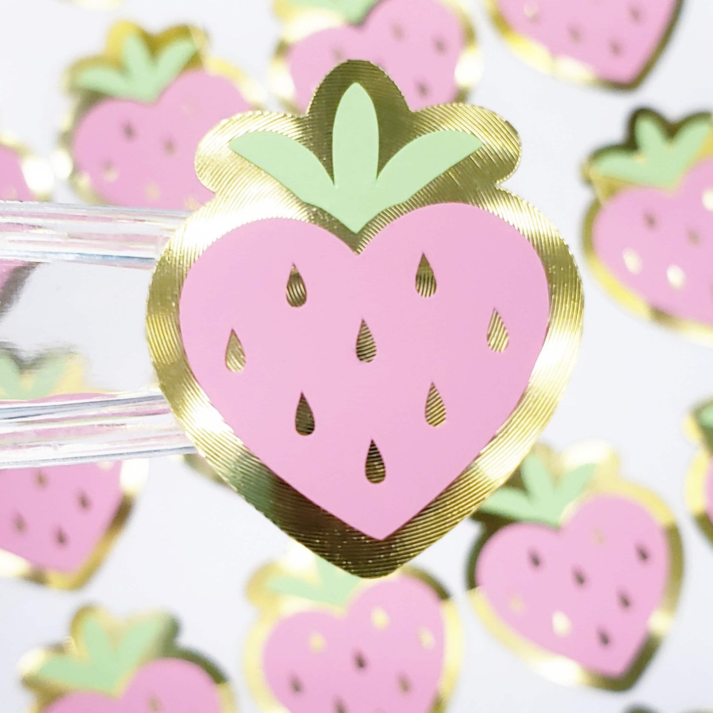 Light Pink Strawberry Heart Stickers, set of 30 cute fruit decals for Valentine's Day cards, envelope seals, sticker gift for teachers.