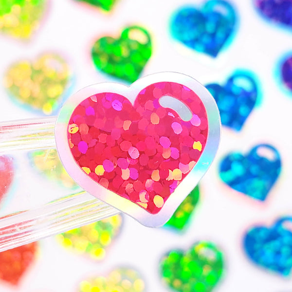 Neon Rainbow Colors Heart Stickers, set of 60