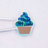 Rainbow Cupcake Glitter Stickers, set of 45 small birthday party cupcake decals for gift bags, invitations, envelopes and scrapbook pages.