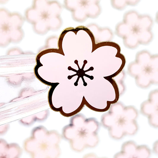 Pink Cherry Blossom Flower Stickers, set of 70 pale pink and gold Sakura flowers stickers for spring weddings, small one half inch flowers.