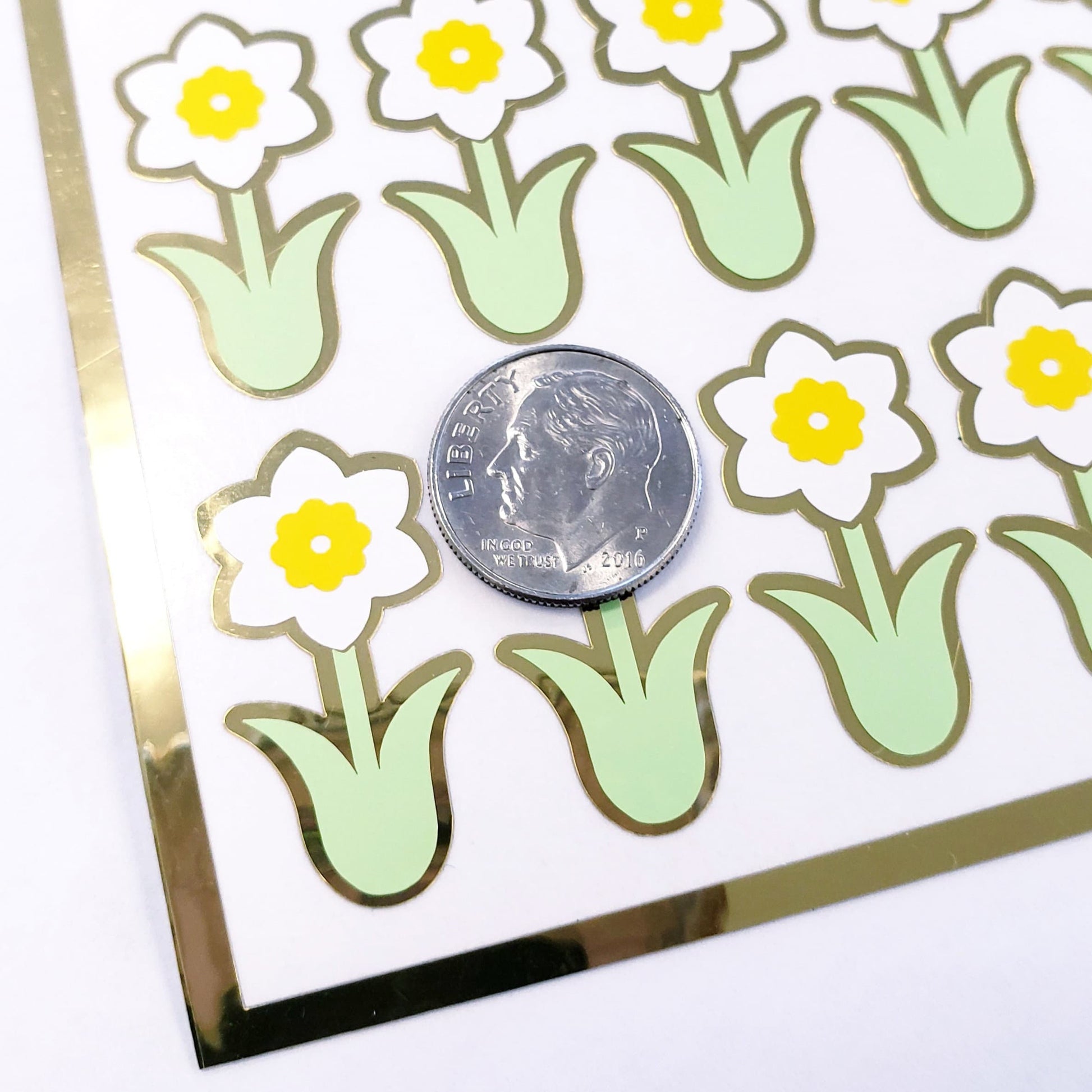 Daffodil Stickers, set of 35 flower decals for Easter, Mother's Day, Spring weddings, sticker gift for gardeners, waterproof peel and stick.