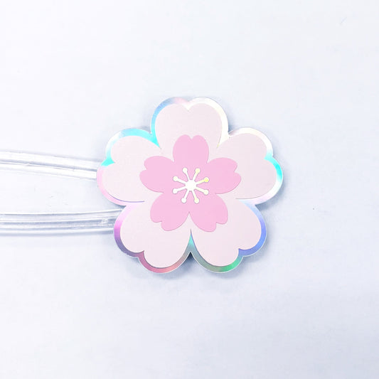 20 Holographic Cherry Blossom Stickers, Pink Sakura Flower Decals, Spring Crafts, Wedding Envelope Seals, Mother's Day Gift, peel and stick