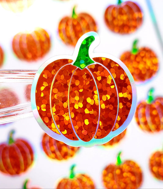 Small Pumpkins Sticker Sheet, set of 24 sparkly orange pumpkin vinyl decals, back to school decorations, teacher stickers, Halloween decor.