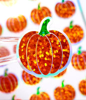 
              Small Pumpkins Sticker Sheet, set of 24 sparkly orange pumpkin vinyl decals, back to school decorations, teacher stickers, Halloween decor.
            