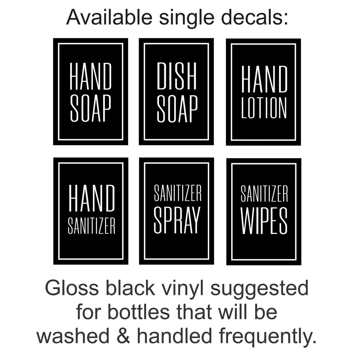 DECAL SETS: Soaps, Sanitizers, Lotion, Sugars & Syrup