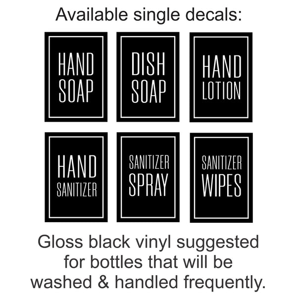 DECAL SETS: Soaps, Sanitizers, Lotion, Sugars & Syrup